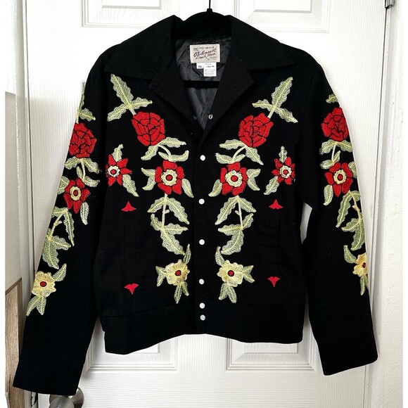 Rockmount Ranch Wear Western Bolero Jacket Black Floral Embroidered Roses XS - Picture 12 of 13